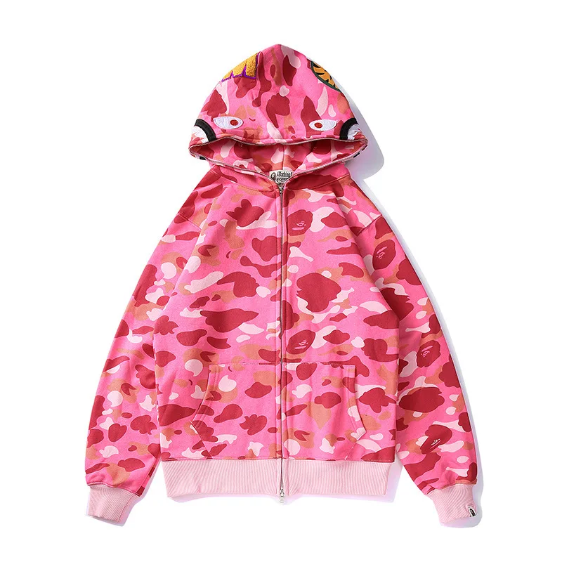 Full Zip Up Bapees Shark Hoodie Camouflage Cotton Polyester Custom Logo ...