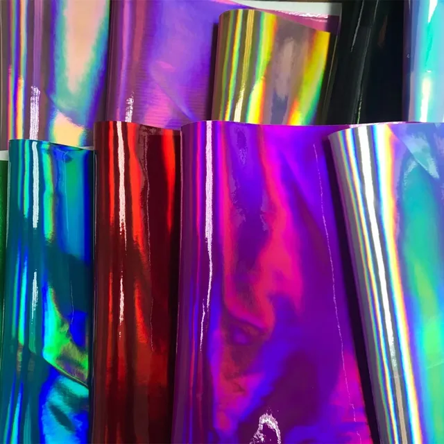 Holographic Laser Metallic Mirror 0.7 mm Foiled Synthetic Faux PU Leather for Bags Shoes Upper Footwear Handbags Luggage Wallet