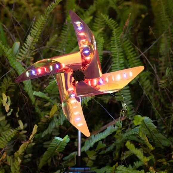 Colorful Solar Power Yard Path Street Lawn Lamp RGB Waterproof Outdoor Garden Wind Spinner Windmill LED Pinwheel Light