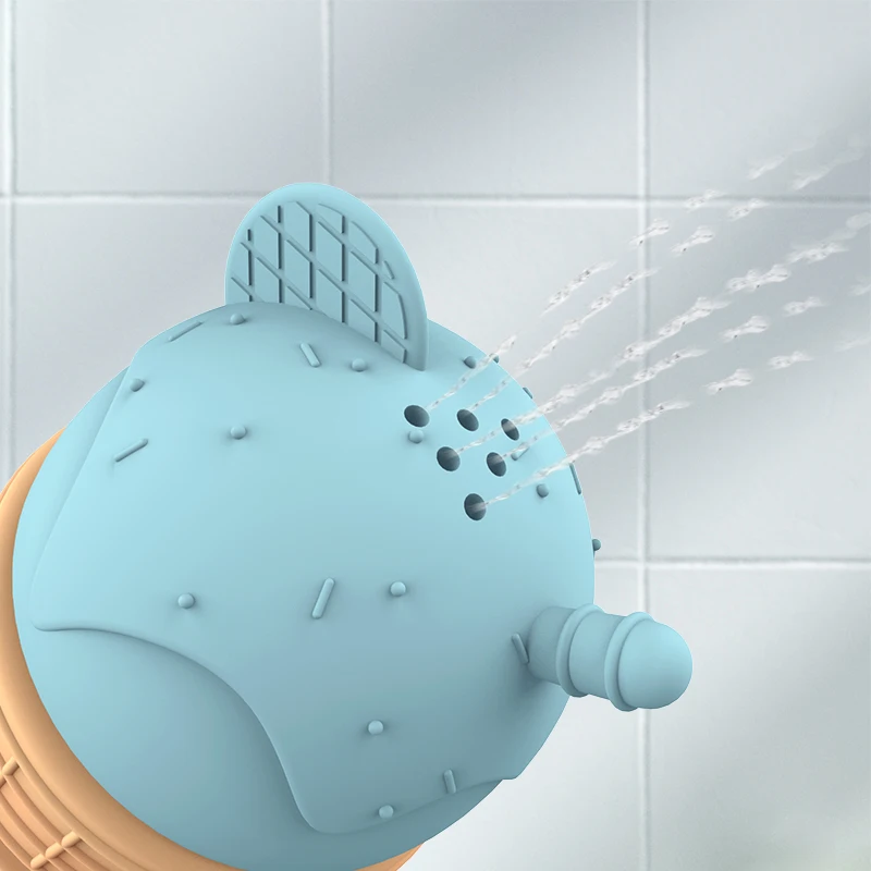 New Design Colorful Customized Silicone Ice Cream Bath Toy Spray Water