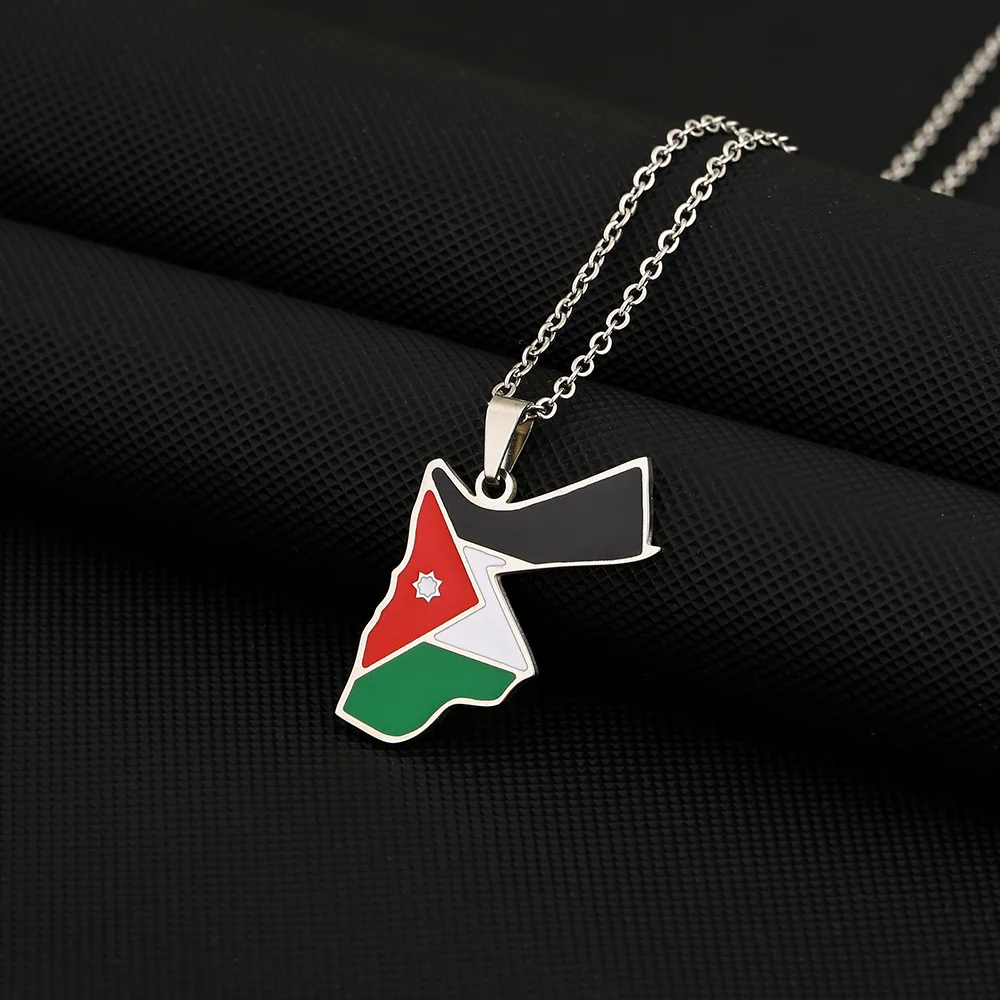 Jordan National Map Flags Waterproof Non Tarnish Stainless Steel Fashion Jewelry Necklace Pendant Wholesale for Women Men