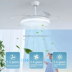 Modern LED Ceiling Fan Chandelier with Retractable Invisible Blades 3-Color Remote Control Indoor Lighting Stylish Lamp Design