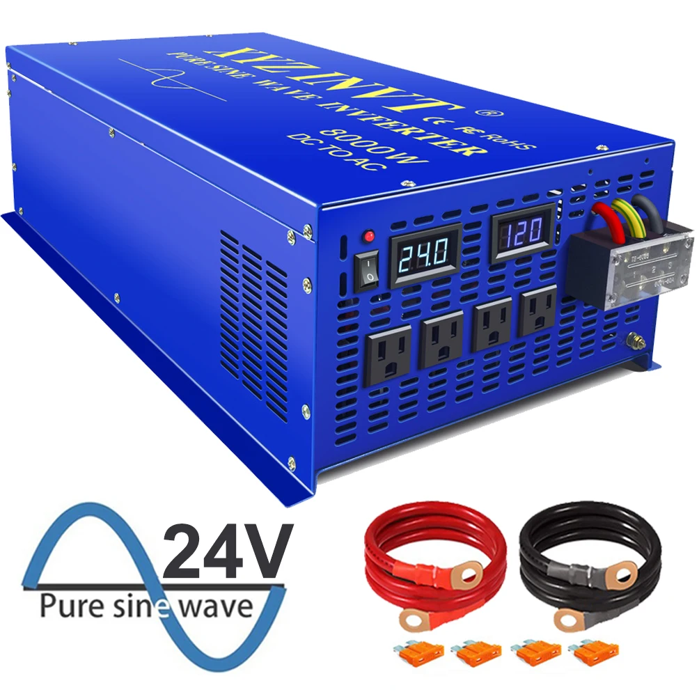 16000W Peak 4000W LF Pure Sine Wave Power Inverter DC 24V to AC 110V 60Hz with LCD Display 