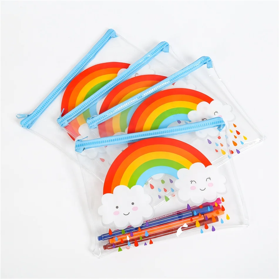 Индивидуальная прозрачная пластиковая сумка для хранения карандашей из ПВХ с радужным принтом и застежкой-молнией