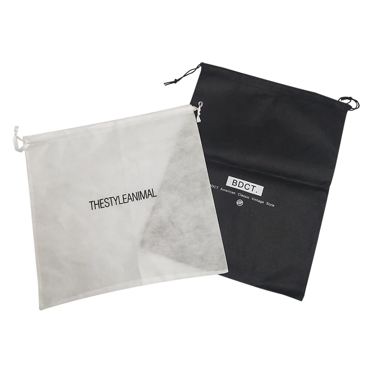 Black Cotton Dust Bag With Drawstring Custom Logo Black Drawstring Bag