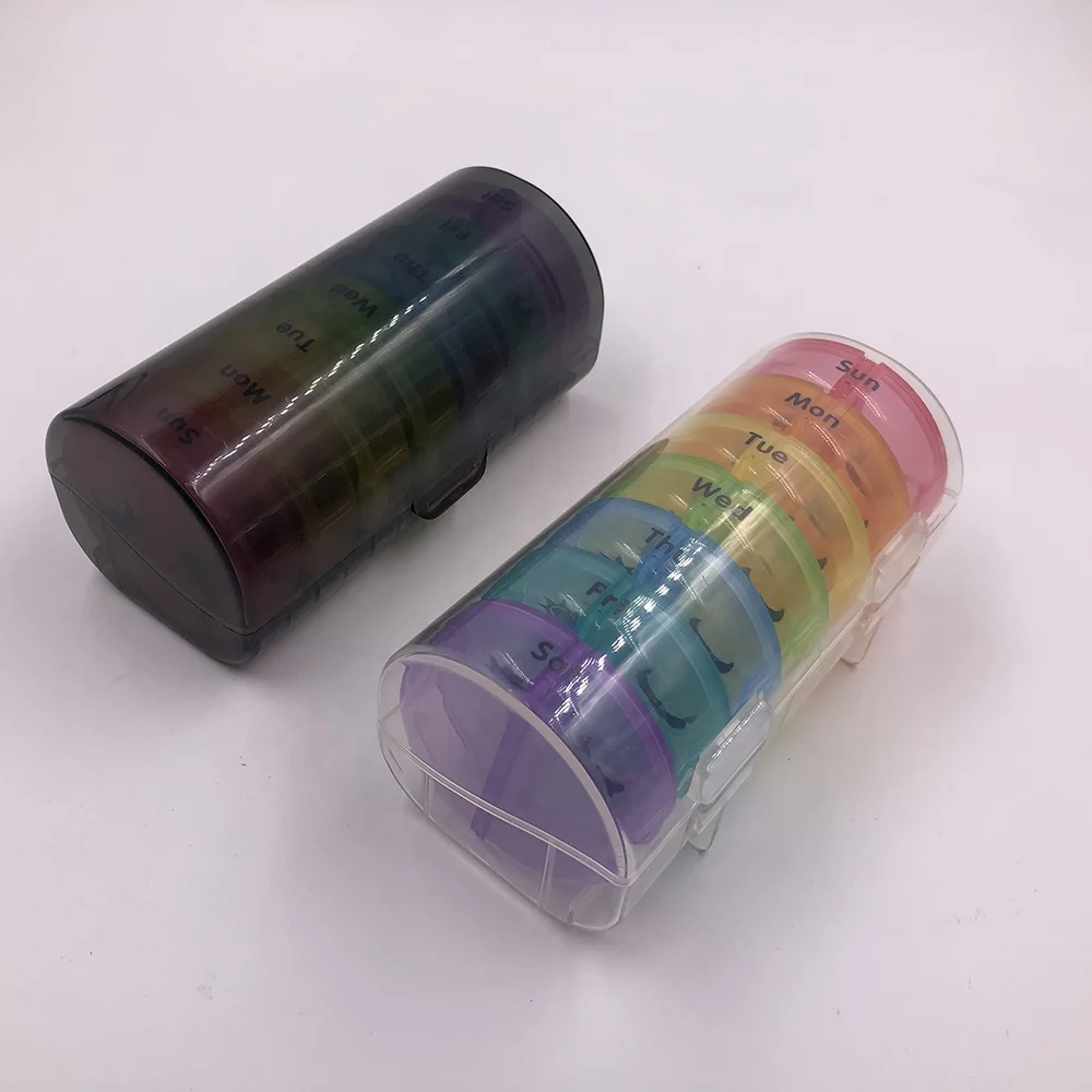 Органайзер для таблеток радужной круглой формы, 7 дней, 2 раза в день, большие ежедневные таблетки для таблеток/витаминов/рыбьего жира/добавок