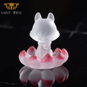 Hand Carved Animals Crystal Glass Ornament Nine-tailed Fox Carving for Home Decoration