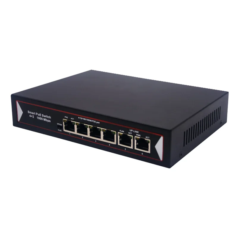 10/100/1000Mbps 4 Port PoE+ Switch With 2 Gigabit Uplink Ports 48V Power Over Ethernet 6 Ports POE Switch supplier