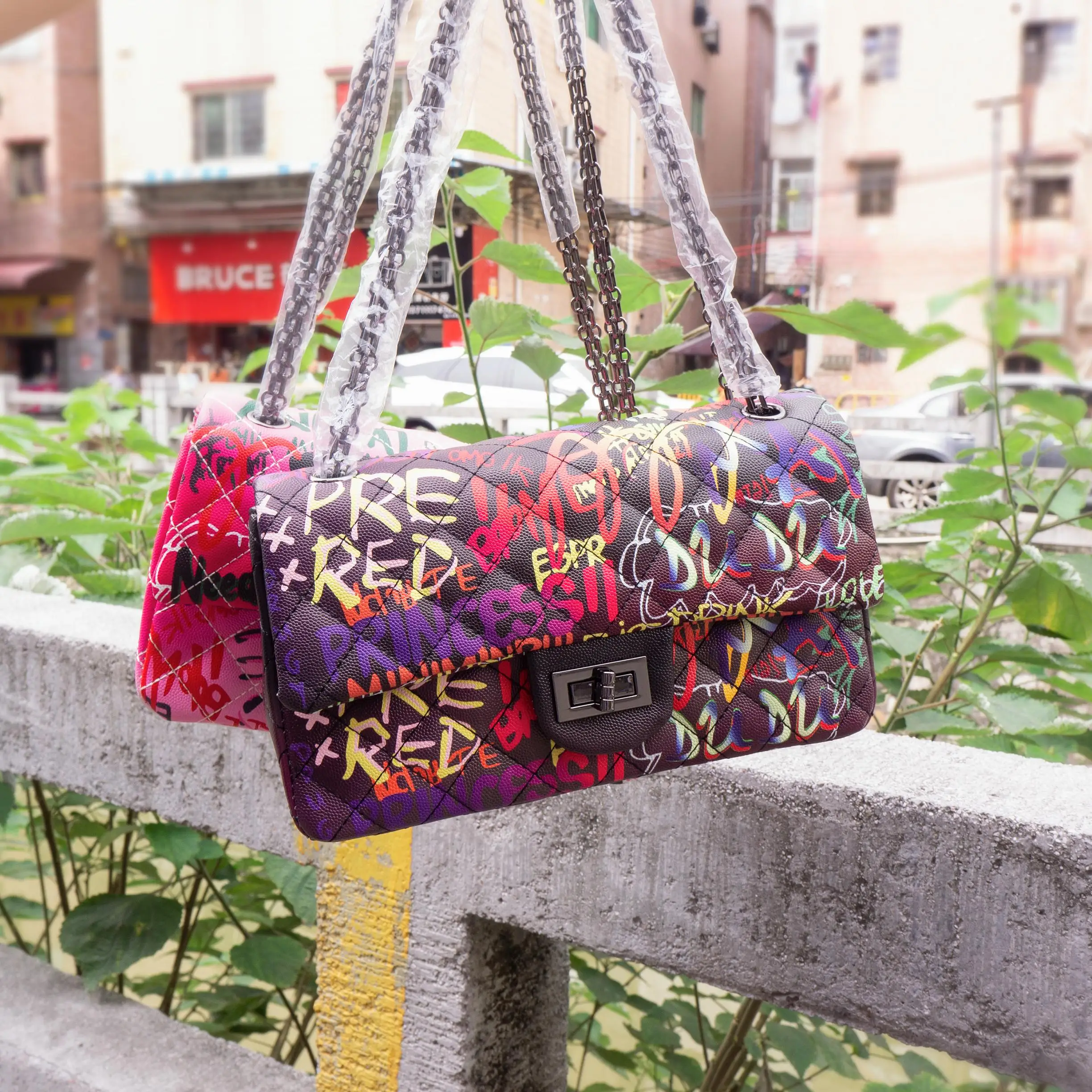 Clear Acrylic Jelly Bag Graffiti Candy Color Handbag  