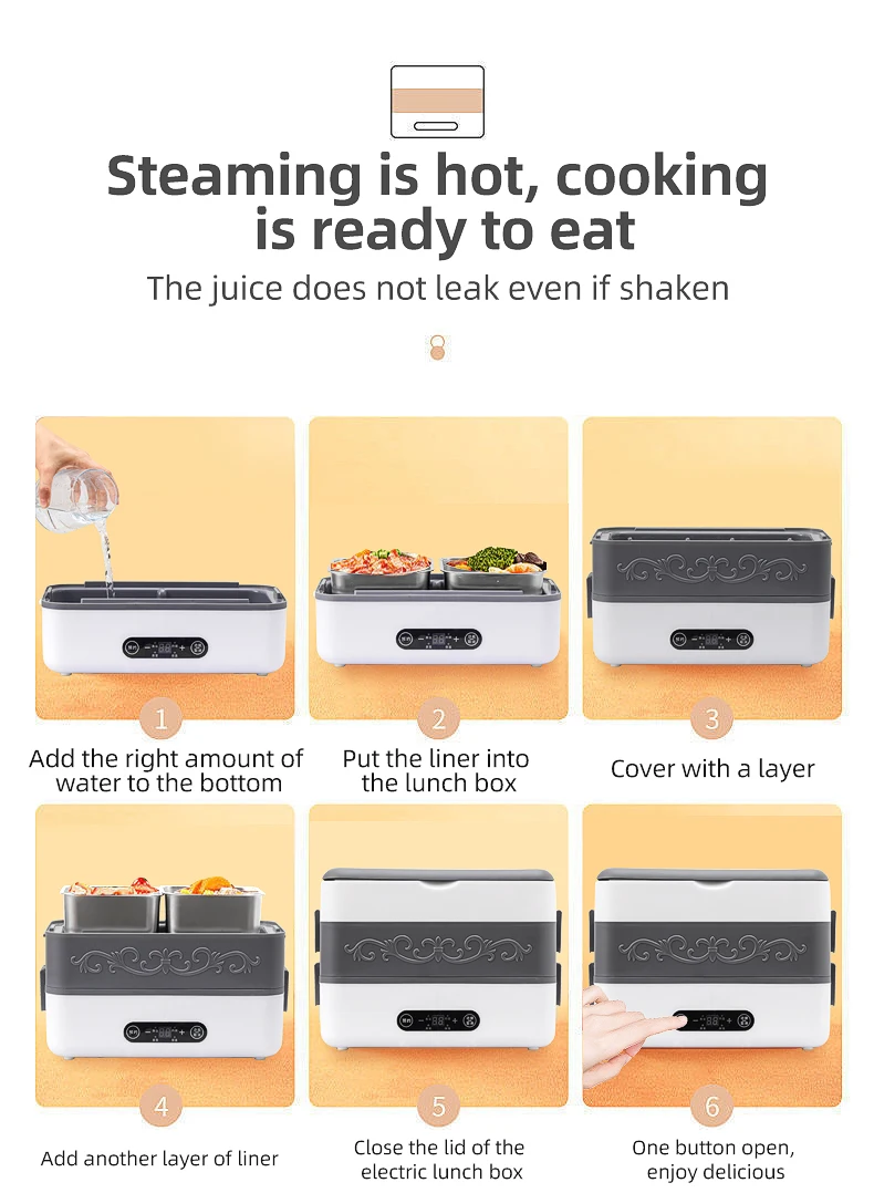 Vente directe d'usine multifonctionnel 2L chauffage cuisson boîte à lunch 304 en acier inoxydable portable chauffé boîte à lunch