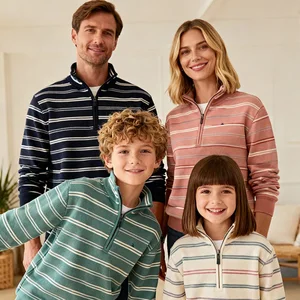 Support Custom Mid-weight Sherpa Cotton Quarter Zip Striped Brushed Back Tailored Fit Sweatshirt Pullover Lounge Kids