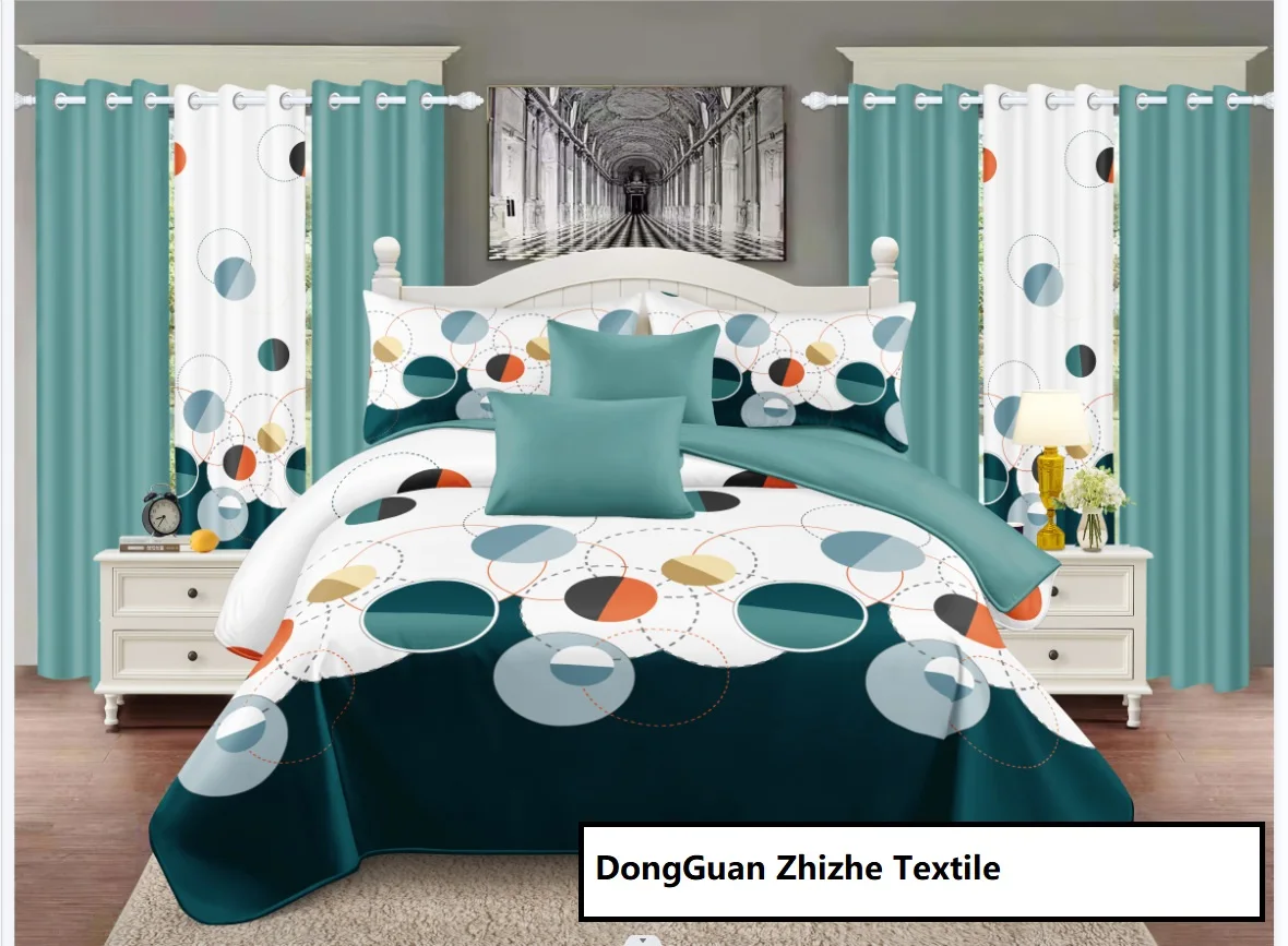 African Style Custom Multi Queen 10PCS Polyester Sheet and Curtain Bedding Set