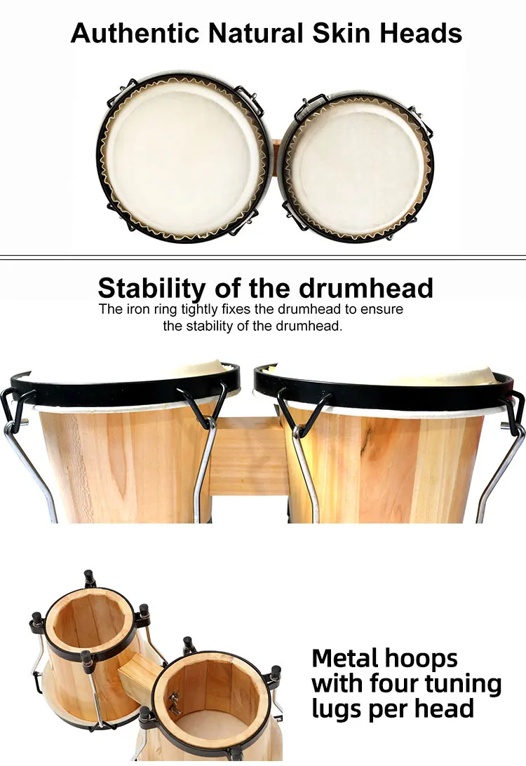 China Factory Bongo Drums 6 Inch And 7 Inch Wood Percussion Instrument