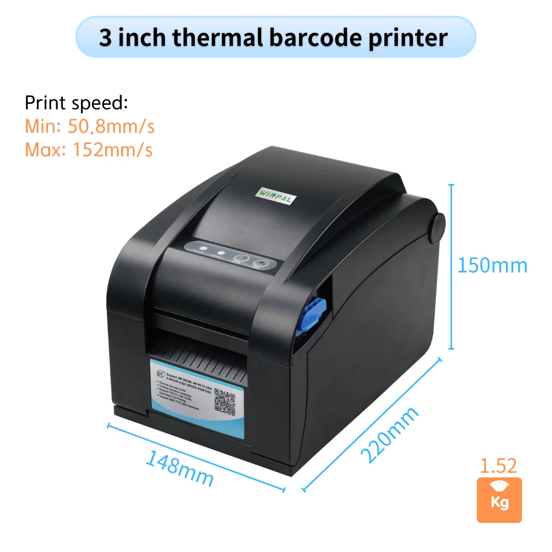 Winpal WPL80 2 in 1 Label and Receipt Printer Auto Cutter Android Apk Download POS Thermal Printer 80mm With Power Adapter