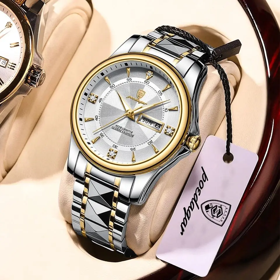 Часы наручные мужские кварцевые со стальным календарем, роскошные модные светящиеся деловые, водонепроницаемые