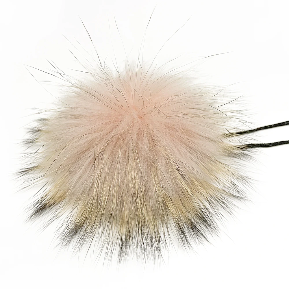15cm Hot Sale White Real Fur Pompom Detachable Snap Raccoon Fur Pompoms