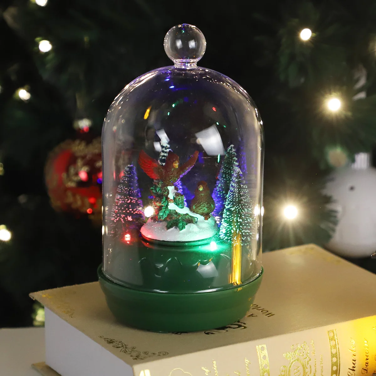 Custom Made Christmas Fairy Light White Christmas Glass Dome with fairy lights details