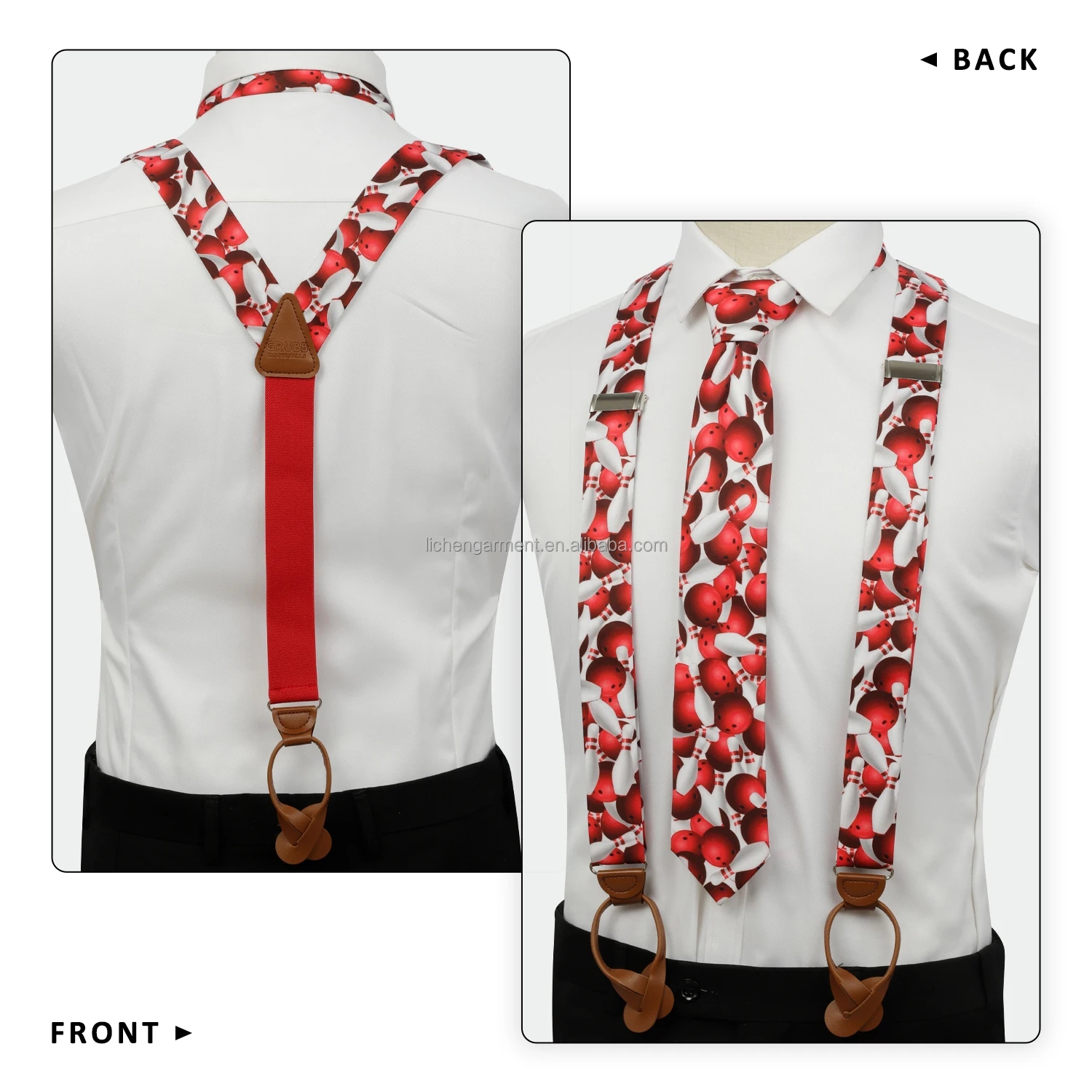 Lichen  Necktie Funny Ball Design Adjustable Y Back Men's Women's Costume Tuxedo Dress Suspenders - Heavy Duty Strong Clips