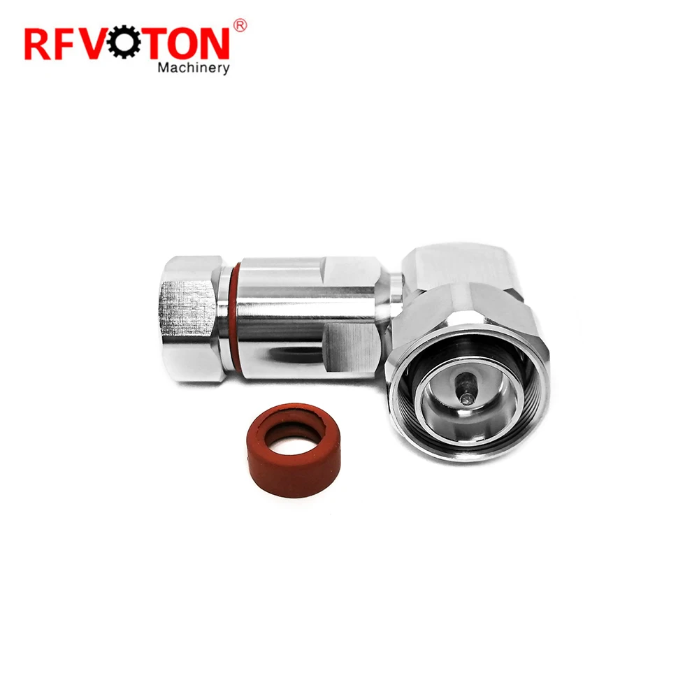 RF connector 4.3-10 type male pin RA 90 degree elbow clamp for 1-2 super flexible RF coaxial cable plug manufacture