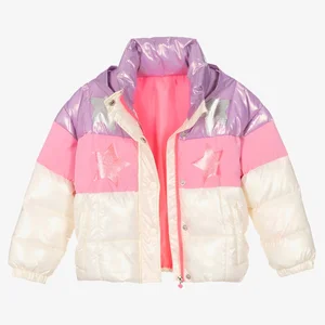 New Fashion Custom Design Warm High Neck Collar Zip Color Block Bubble Puffer Jacket for Girls
