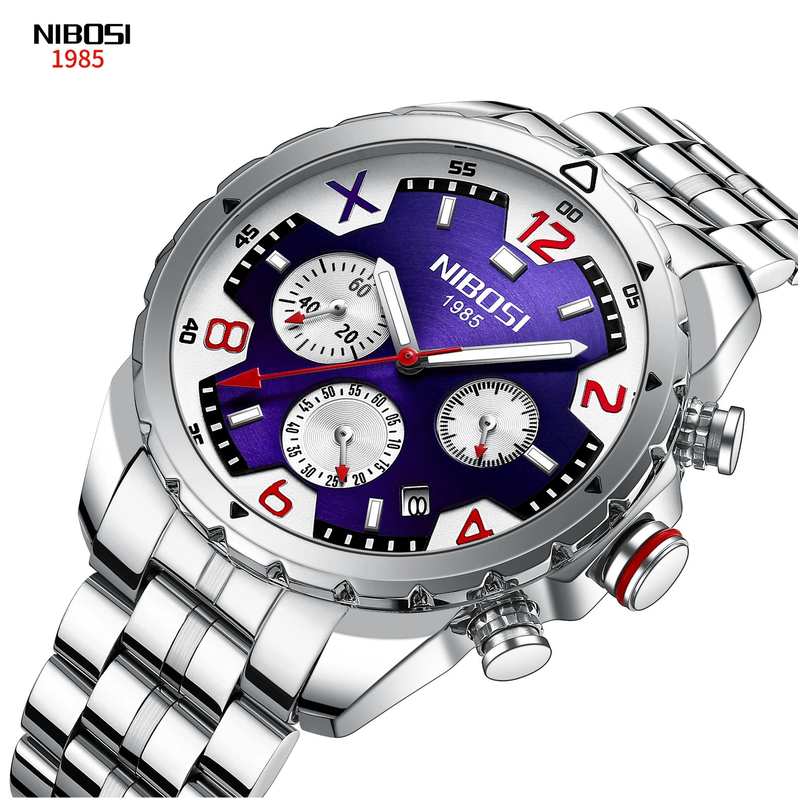NIBOSI 1985 新製品 3気圧防水 クォーツ腕時計 ソリッドスチール