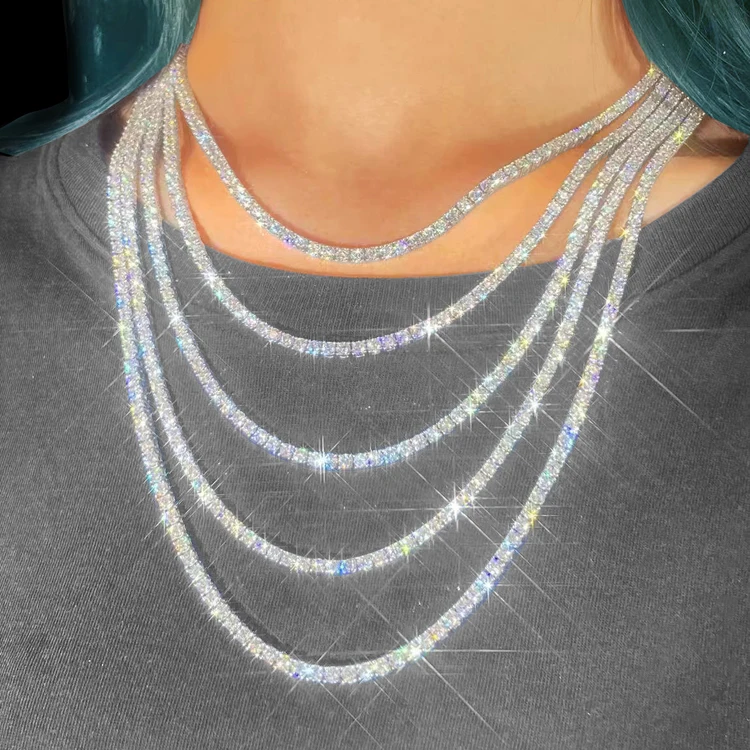 アクセサリー Glitter iced out chain 3mm 45cm Shining Chain - Iced Out Hip Hop Jewelry with Moissanite