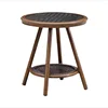 1[Tempered Glass Coffee Table]Walnut Color