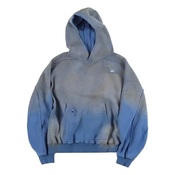 Custom High Quality 100% Cotton Vintage Acid Washed Worn Distressed Custom Men's Fashion Hoodie