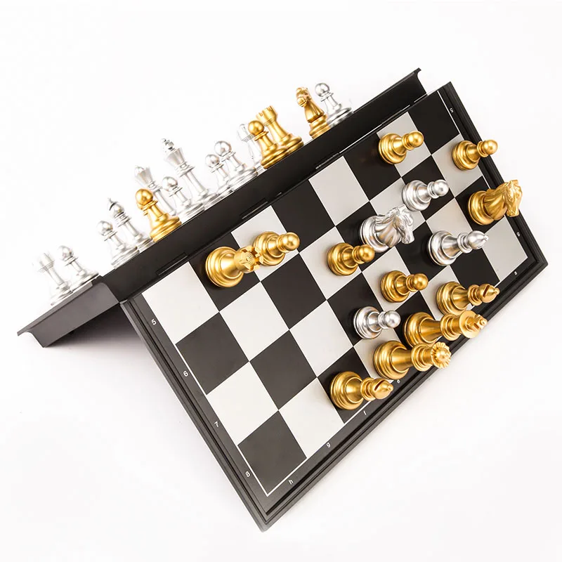 Juego de ajedrez piezas de oro plateado tablero plegable magnético p 
