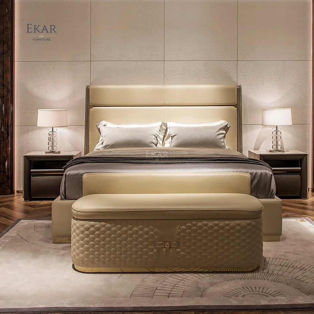 product gold brushed metal lacquer logo bed   premium quality bedroom furniture-62