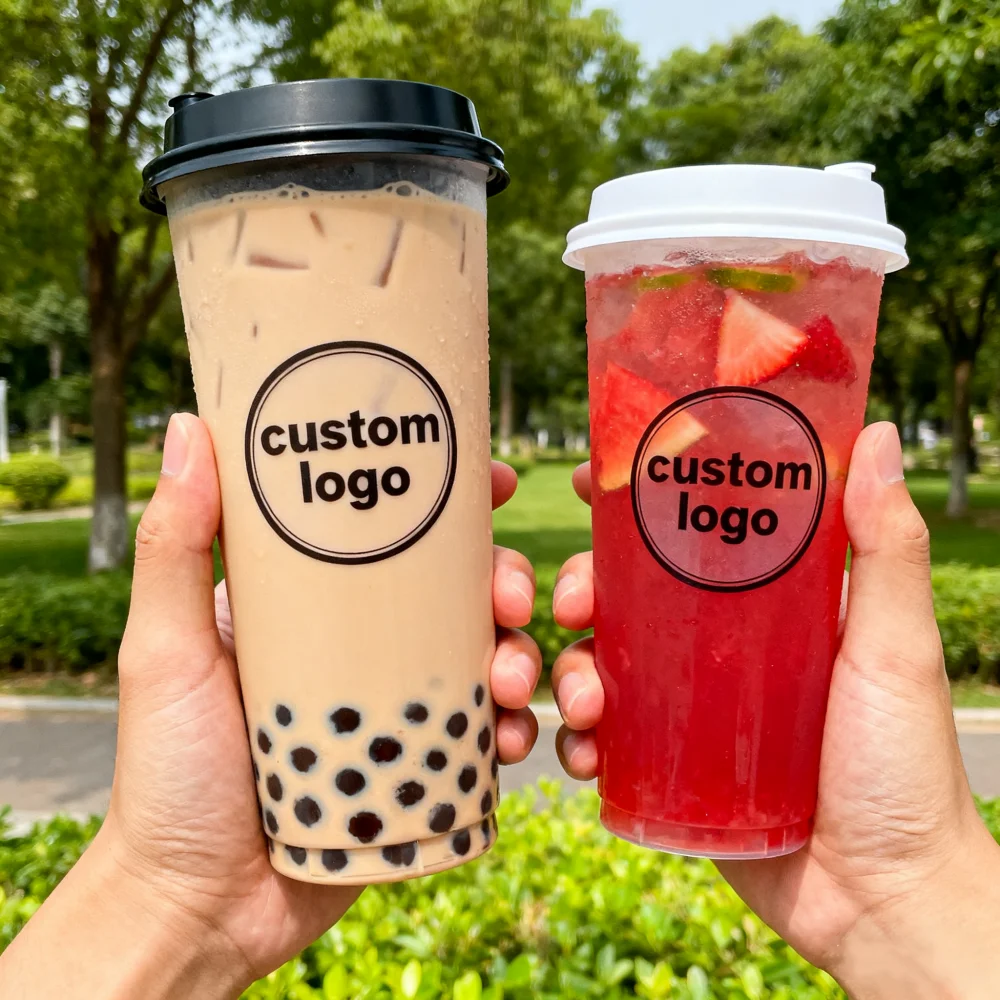 12/14/16/18/20/24OZ Disposable Bubble Tea Cups clear Boba Smoothie U-shaped Pp Pet Disposable Coffee Plastic Cup with Lids