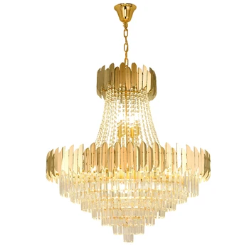 Luxury Living Room Hanging Light Resplendent Crystal Golden Pendant Lighting Modern Wedding Feast Decoration Chandelier Lights