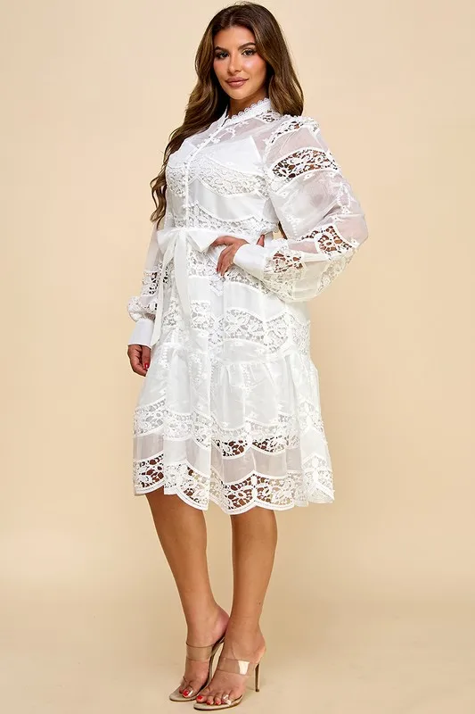 Vintage Elegant Short Transparent Lace Dress Natural Waistline Woven Breathable Weave - Image 2