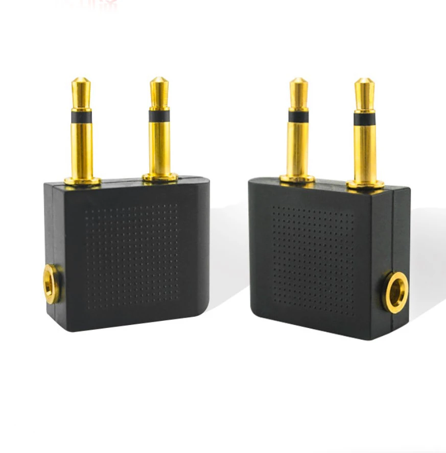 2 Adattatori Per Cuffie Da Aereo, Da Doppio Spinotto Mono 3,5 Mm A Jack Femmina 3,5 Mm, Placcati In Oro, Neri