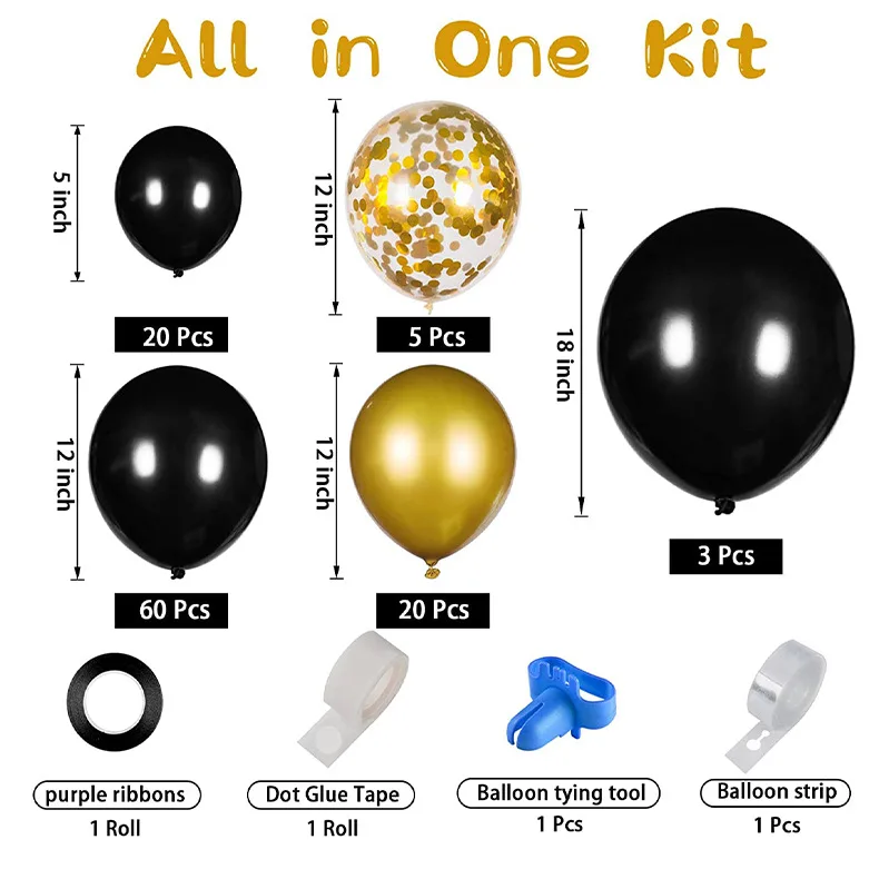 High Quality Balloon Arch Black Gold White Balloon Set Graduation ...