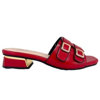 Top Selling Wholesale Sandal Shoes Red Low Square Heel Shoes for Ladies Party