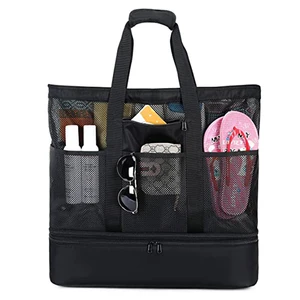Custom logo Large Waterproof Mesh Pool Summer Shopping Women Tote Beach Bag