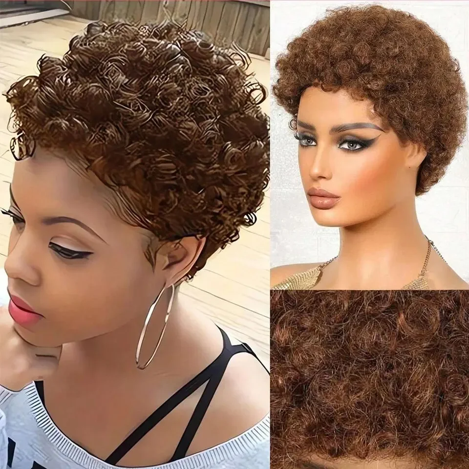 Parrucche corte e ricce Pixie Cut Fluffy Glueless Parrucche di capelli umani per donne e ragazze Parrucche afro Puff rimbalzanti morbide ed economiche Parrucca dall'aspetto naturale_voghion.com