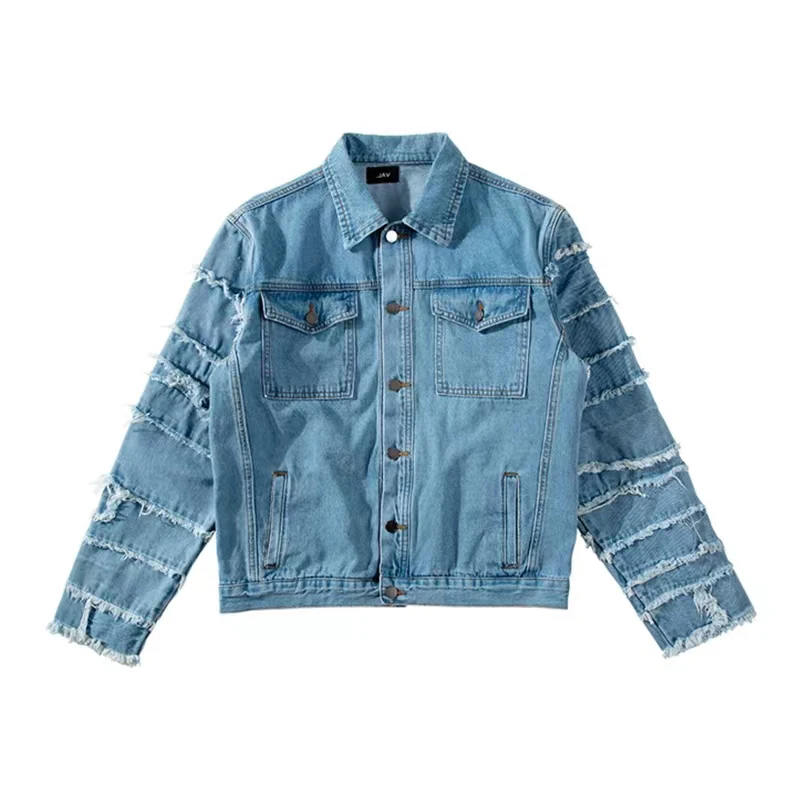 DiZNEW Denim Jeans Jacket 2022 New Fringe Stitching Men's Washed Denim Jacket Fashion Casual Jacket supplier