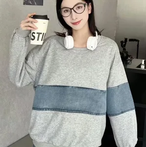 Wholesale autumn 2026 new fashion elegant temperament casual splicing retro denim pullover long sleeve women's sweater