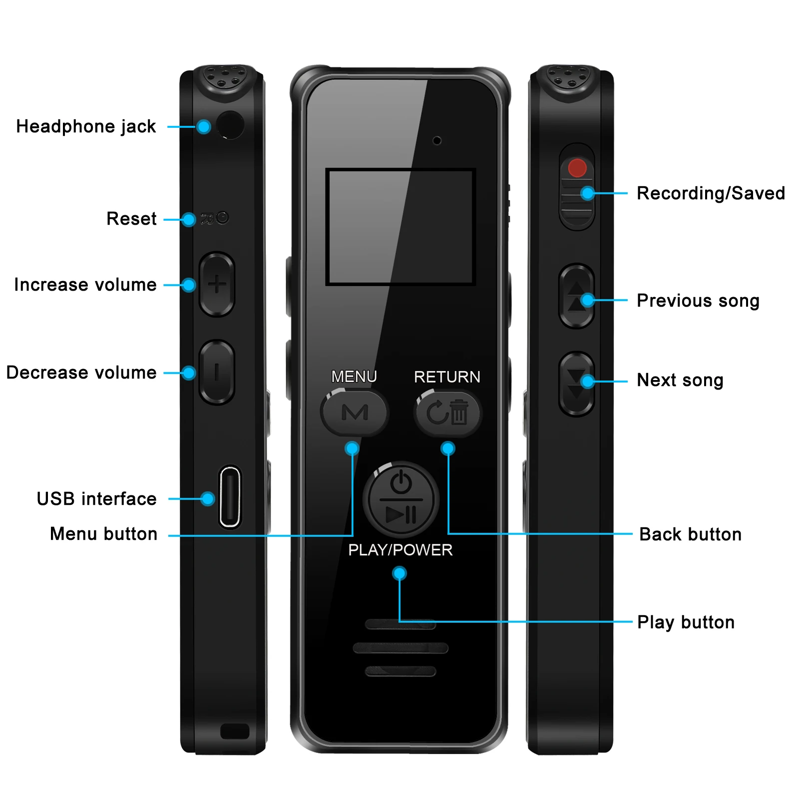 V59 Digital Voice Audio Recorder Smart Noise Reduction Multilanguage Linein Recording