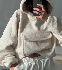 Custom Logo Solid Casual Winter Fleece Hoodie Set Warm Two Piece Outfit with Jogger Pants Comfortable Tracksuit