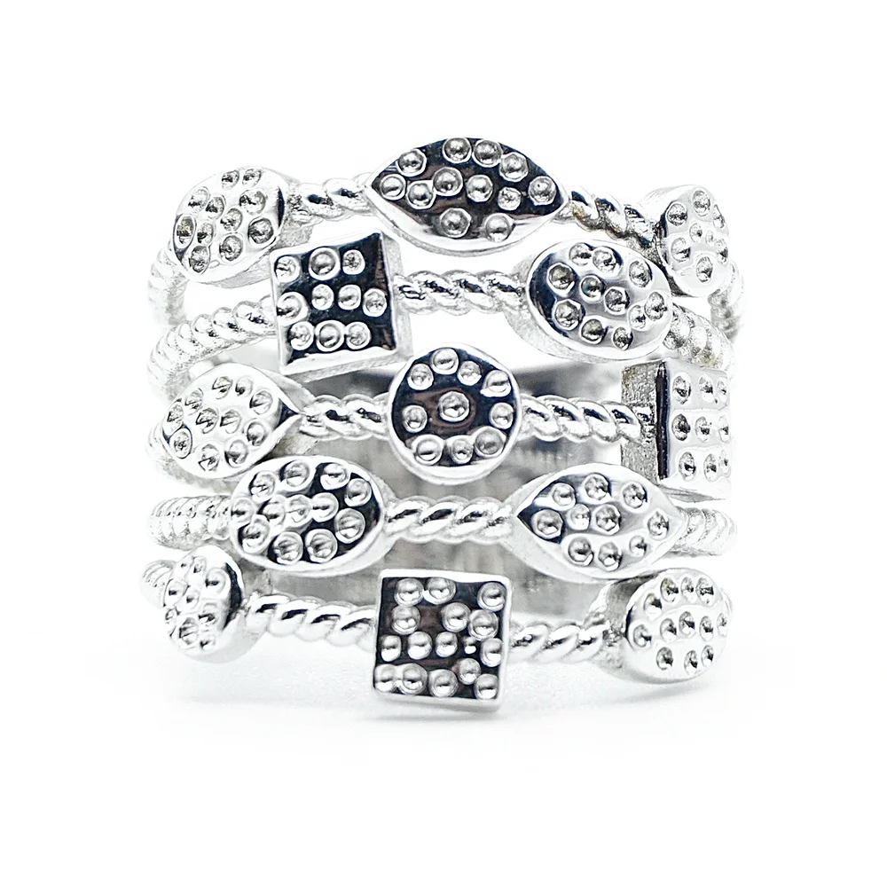 European and American Chic Women's Geometric Elements Collection Dotted Design Silver Prom Jewelry Rings for Wedding and Party