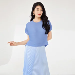 Summer Women's Vintage-Style Chiffon T-Shirt Pleated Loose Short-Sleeved Top With Irregular Design Sustainable Temperament