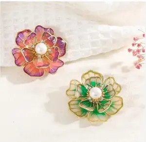 European and American Popular Exaggerated ZIRCON Copper Peony Flower Brooch Pins Female Jujube Decoration Gift