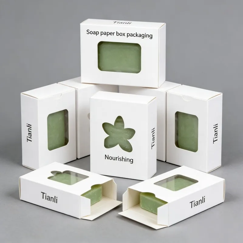 デジタル印刷によるカスタムロゴ入り・低最小発注数（MOQ）・エコフレンドリー・生分解性紙ボード製石鹸バー用パッケージ（窓付き出荷用）