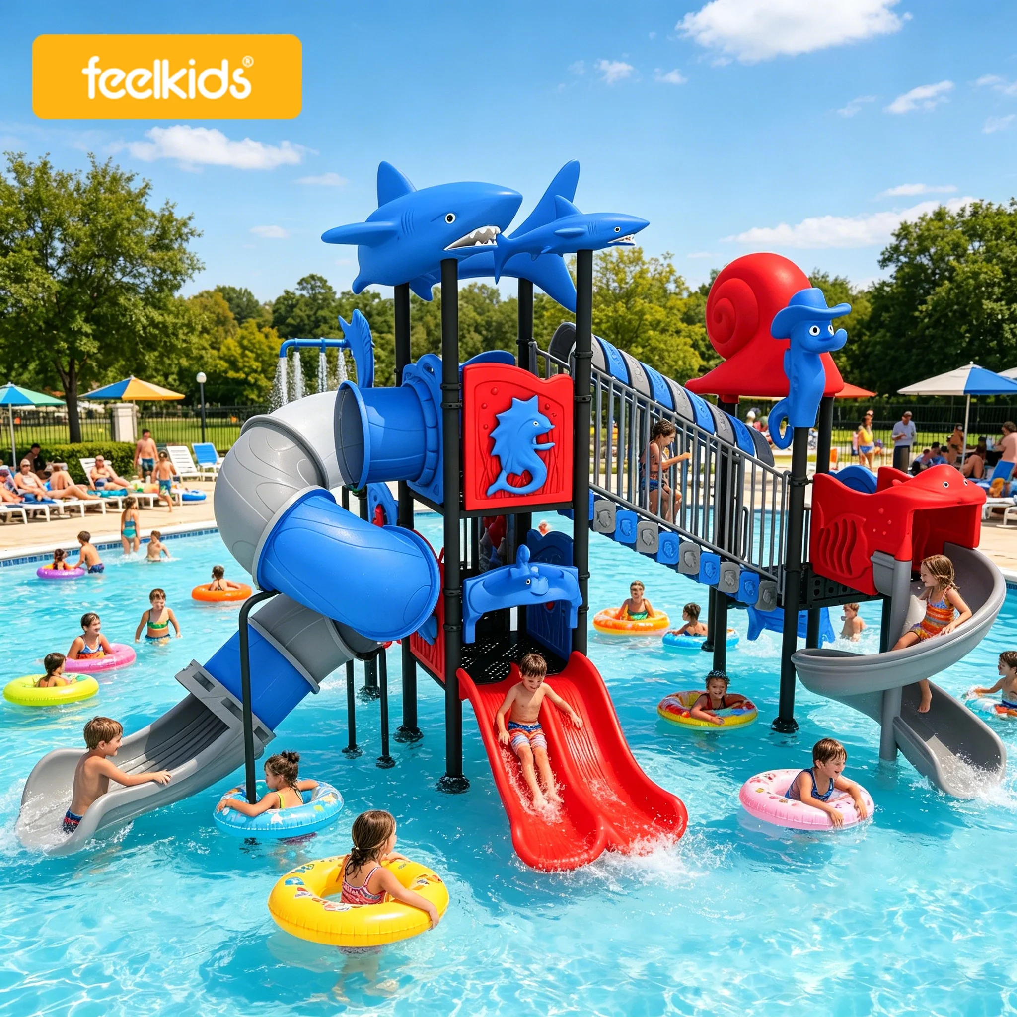 Feelkids Children's Plastic Metal Water Slide Outdoor Playground Amusement Equipment Adult Large Park Factory Custom Design