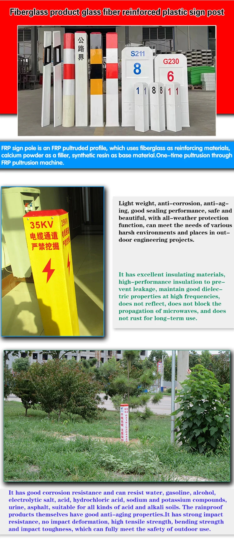 Motorway Distance Warning Marker Post Fiberglass Renfoced Polymer Sheet Frp Marking Piles Buy