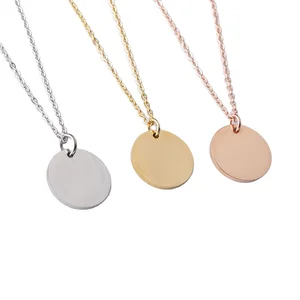 Fashion Jewelry Blank Disc Charm High Polished Mirror Pendant Engraved Design Stainless Steel Necklace