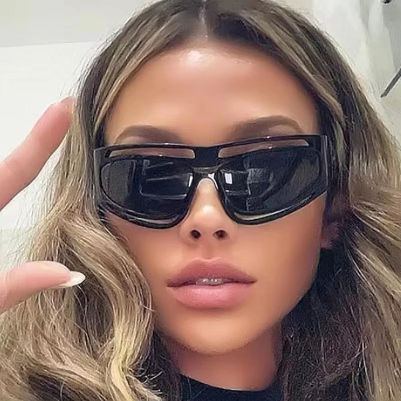 WMN New Retro BLACK  Y2K Hollow Sun Glasses uxury Outdoor Beach Shades, NEW Vintage Black Rectangle Y2K Sunglasses For Women Men Luxury  main image 3